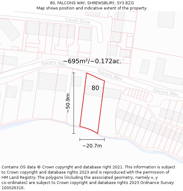 80, FALCONS WAY, SHREWSBURY, SY3 8ZG: Plot and title map
