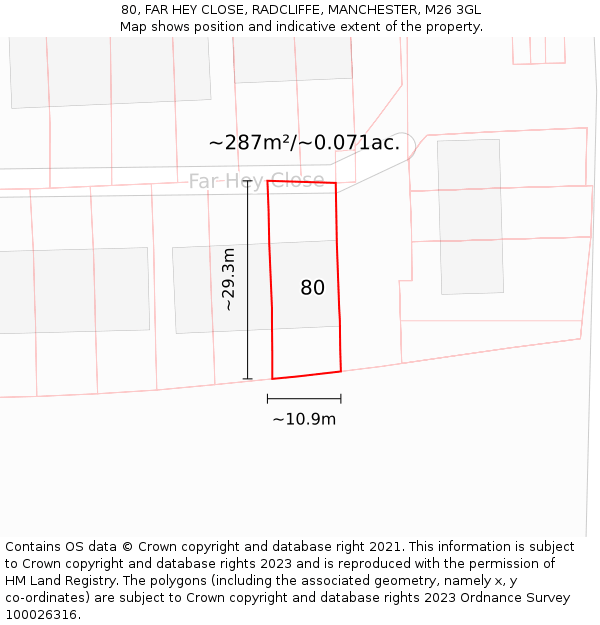 80, FAR HEY CLOSE, RADCLIFFE, MANCHESTER, M26 3GL: Plot and title map