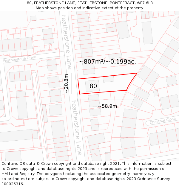 80, FEATHERSTONE LANE, FEATHERSTONE, PONTEFRACT, WF7 6LR: Plot and title map