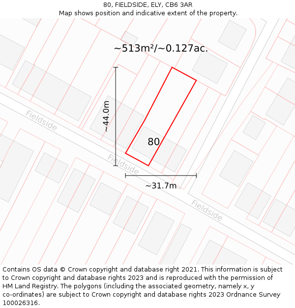 80, FIELDSIDE, ELY, CB6 3AR: Plot and title map