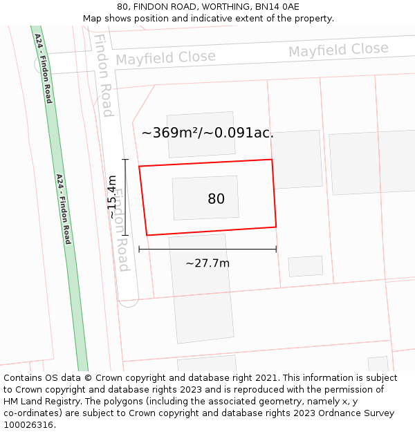 80, FINDON ROAD, WORTHING, BN14 0AE: Plot and title map