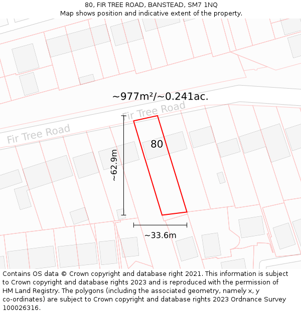 80, FIR TREE ROAD, BANSTEAD, SM7 1NQ: Plot and title map