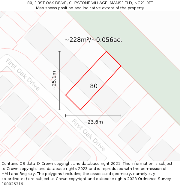 80, FIRST OAK DRIVE, CLIPSTONE VILLAGE, MANSFIELD, NG21 9FT: Plot and title map