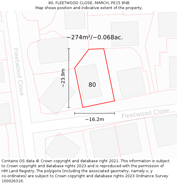 80, FLEETWOOD CLOSE, MARCH, PE15 9NB: Plot and title map