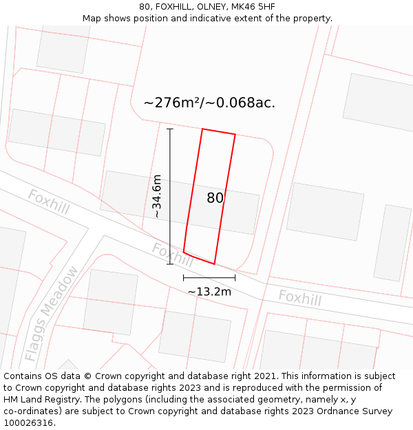 80, FOXHILL, OLNEY, MK46 5HF: Plot and title map