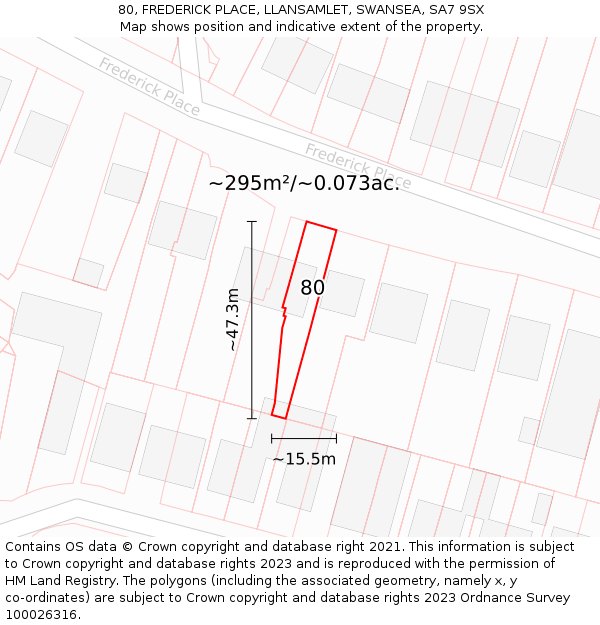 80, FREDERICK PLACE, LLANSAMLET, SWANSEA, SA7 9SX: Plot and title map