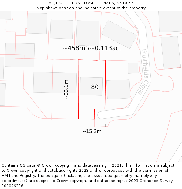 80, FRUITFIELDS CLOSE, DEVIZES, SN10 5JY: Plot and title map