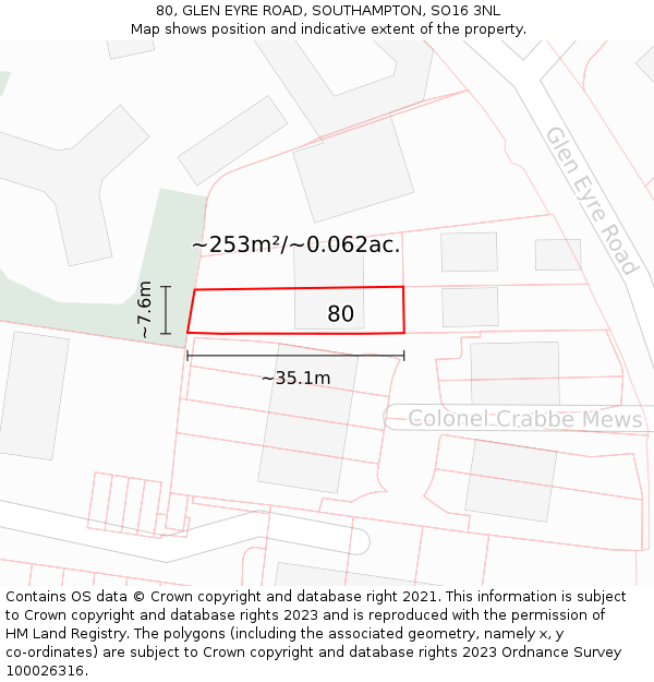 80, GLEN EYRE ROAD, SOUTHAMPTON, SO16 3NL: Plot and title map