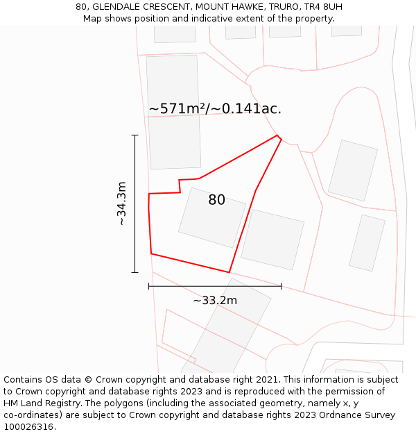 80, GLENDALE CRESCENT, MOUNT HAWKE, TRURO, TR4 8UH: Plot and title map