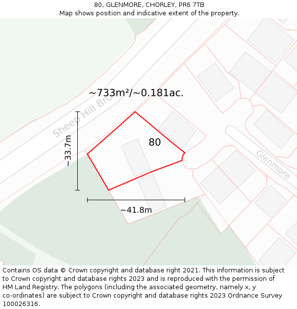 80, GLENMORE, CHORLEY, PR6 7TB: Plot and title map
