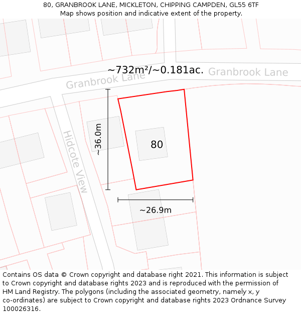 80, GRANBROOK LANE, MICKLETON, CHIPPING CAMPDEN, GL55 6TF: Plot and title map
