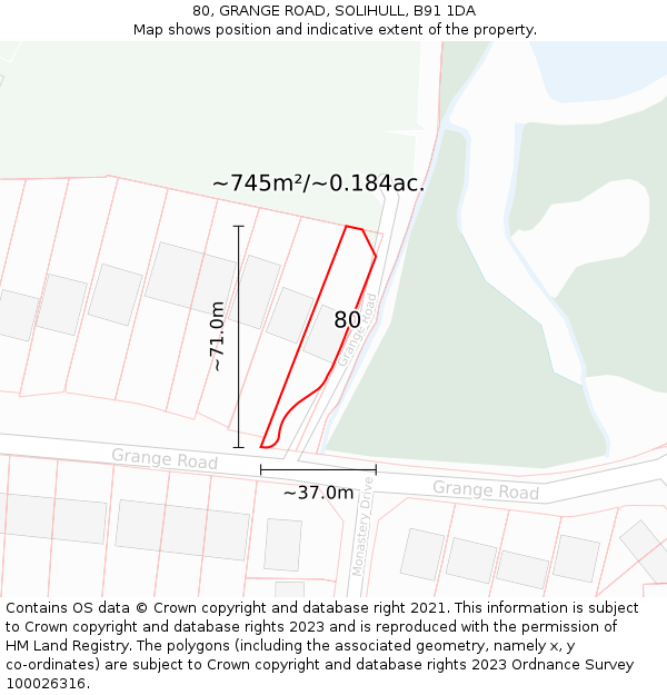 80, GRANGE ROAD, SOLIHULL, B91 1DA: Plot and title map