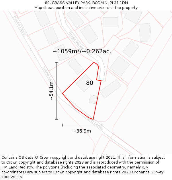 80, GRASS VALLEY PARK, BODMIN, PL31 1DN: Plot and title map