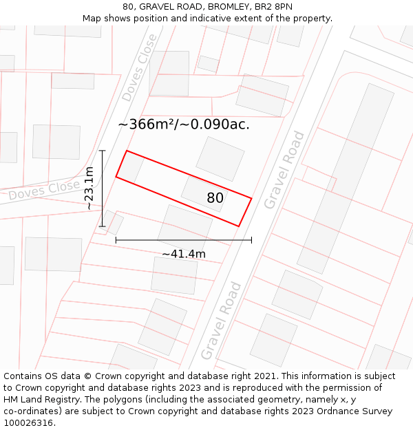 80, GRAVEL ROAD, BROMLEY, BR2 8PN: Plot and title map