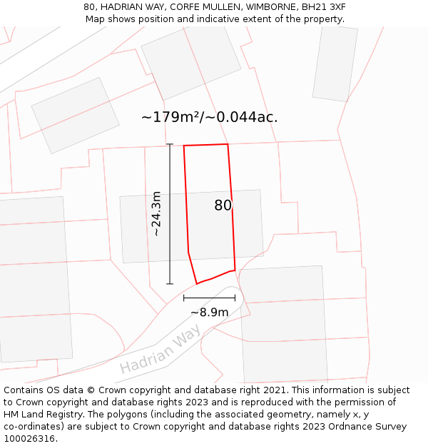 80, HADRIAN WAY, CORFE MULLEN, WIMBORNE, BH21 3XF: Plot and title map
