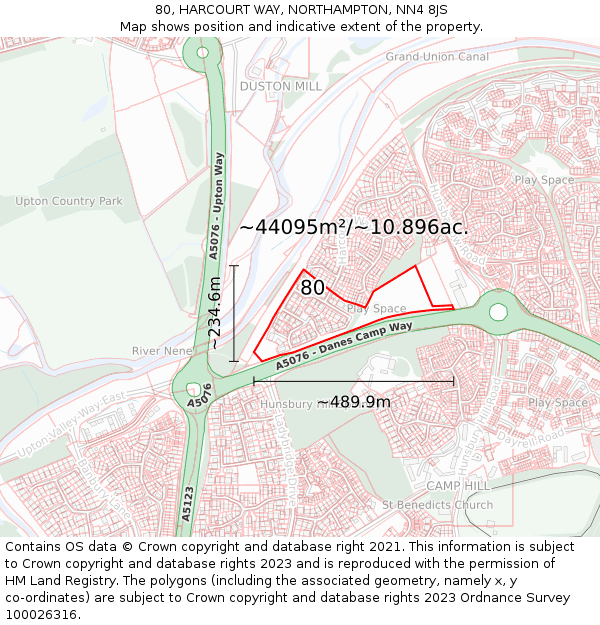 80, HARCOURT WAY, NORTHAMPTON, NN4 8JS: Plot and title map