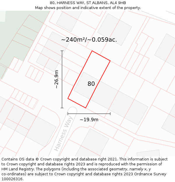 80, HARNESS WAY, ST ALBANS, AL4 9HB: Plot and title map