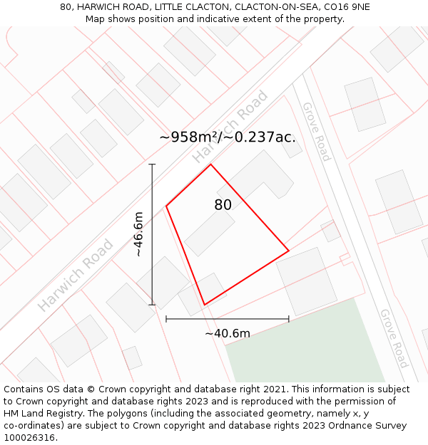 80, HARWICH ROAD, LITTLE CLACTON, CLACTON-ON-SEA, CO16 9NE: Plot and title map