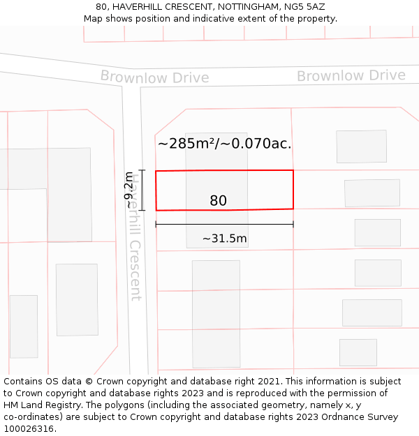 80, HAVERHILL CRESCENT, NOTTINGHAM, NG5 5AZ: Plot and title map