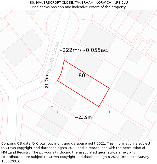 80, HAVERSCROFT CLOSE, TAVERHAM, NORWICH, NR8 6LU: Plot and title map