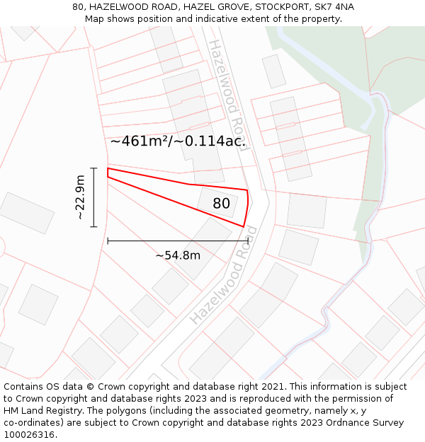 80, HAZELWOOD ROAD, HAZEL GROVE, STOCKPORT, SK7 4NA: Plot and title map