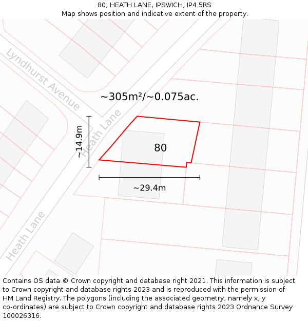 80, HEATH LANE, IPSWICH, IP4 5RS: Plot and title map