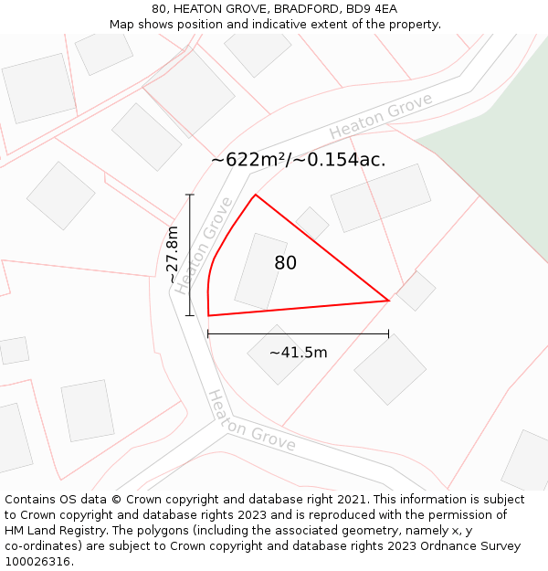 80, HEATON GROVE, BRADFORD, BD9 4EA: Plot and title map