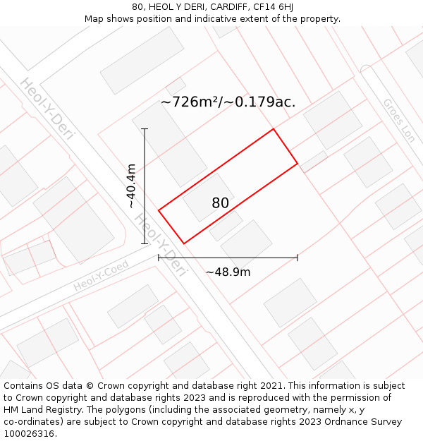 80, HEOL Y DERI, CARDIFF, CF14 6HJ: Plot and title map