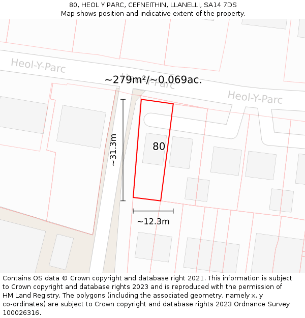 80, HEOL Y PARC, CEFNEITHIN, LLANELLI, SA14 7DS: Plot and title map