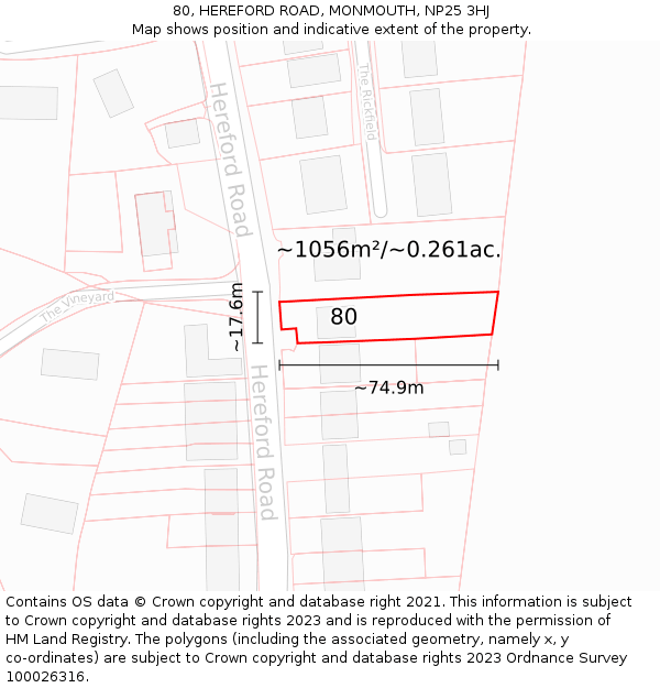 80, HEREFORD ROAD, MONMOUTH, NP25 3HJ: Plot and title map