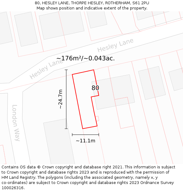 80, HESLEY LANE, THORPE HESLEY, ROTHERHAM, S61 2PU: Plot and title map