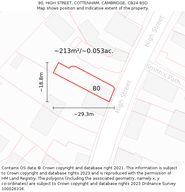 80, HIGH STREET, COTTENHAM, CAMBRIDGE, CB24 8SD: Plot and title map