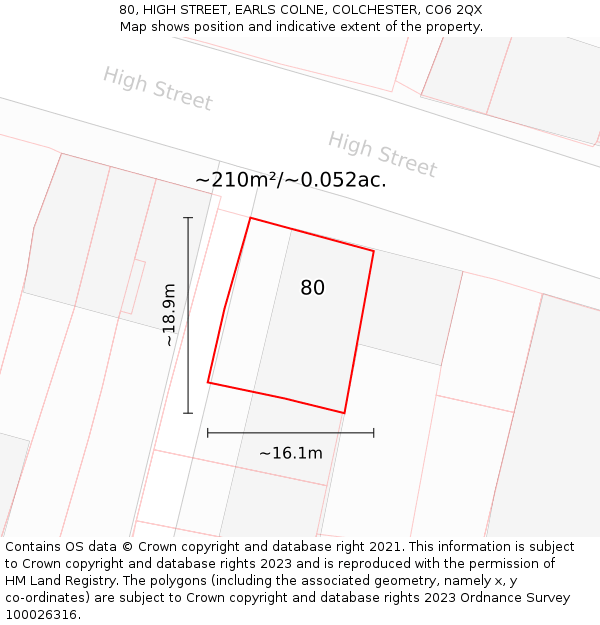 80, HIGH STREET, EARLS COLNE, COLCHESTER, CO6 2QX: Plot and title map
