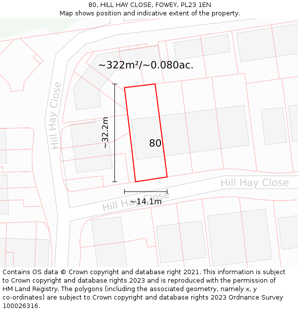 80, HILL HAY CLOSE, FOWEY, PL23 1EN: Plot and title map