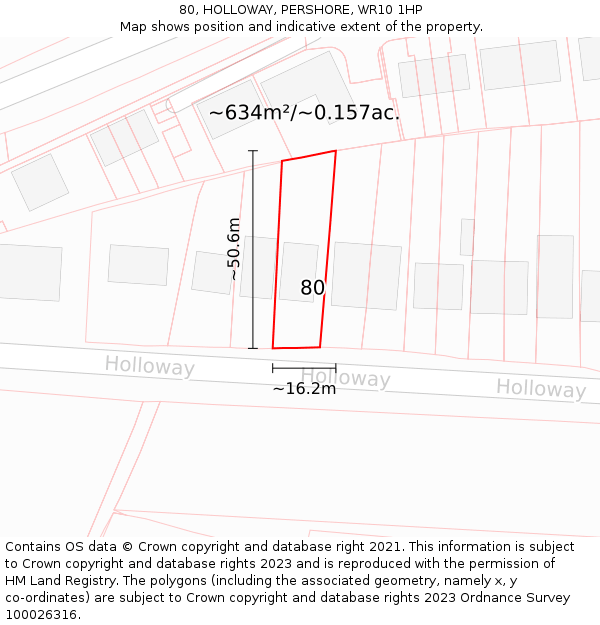 80, HOLLOWAY, PERSHORE, WR10 1HP: Plot and title map