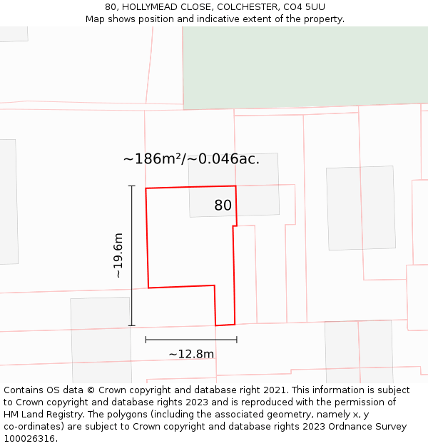 80, HOLLYMEAD CLOSE, COLCHESTER, CO4 5UU: Plot and title map