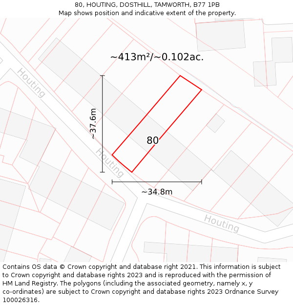 80, HOUTING, DOSTHILL, TAMWORTH, B77 1PB: Plot and title map