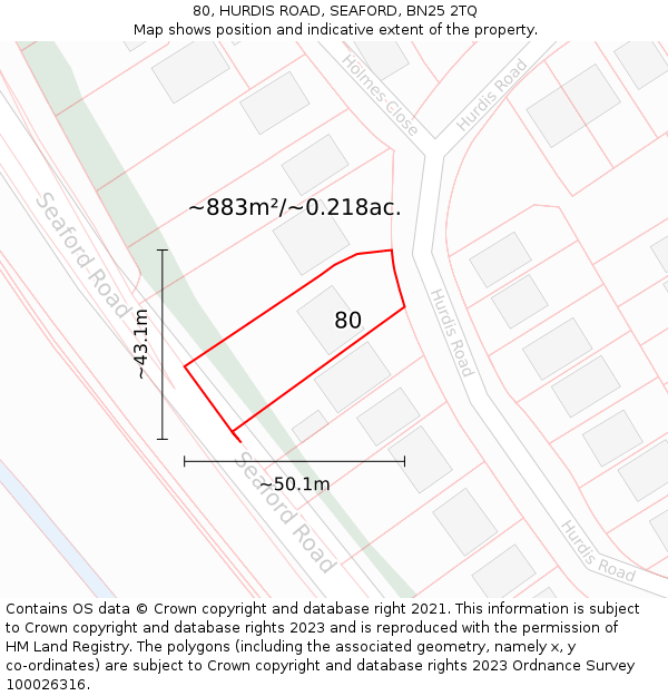 80, HURDIS ROAD, SEAFORD, BN25 2TQ: Plot and title map