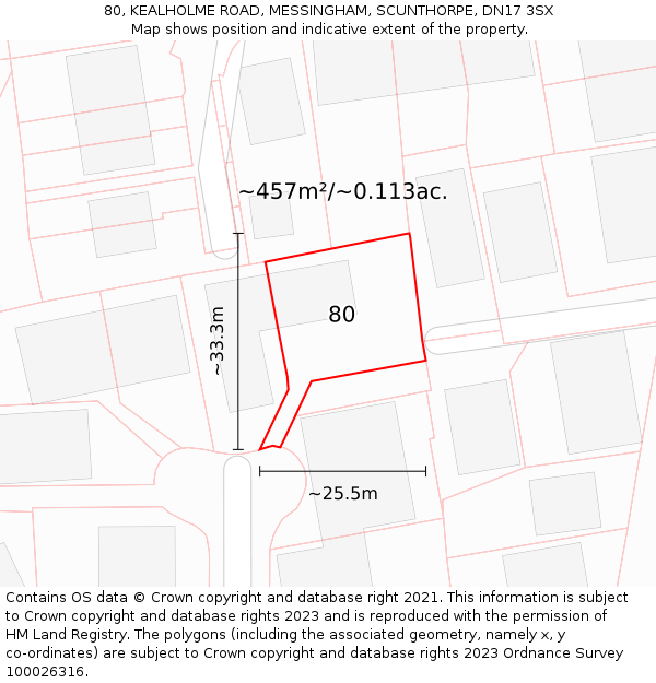 80, KEALHOLME ROAD, MESSINGHAM, SCUNTHORPE, DN17 3SX: Plot and title map