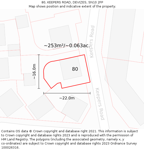 80, KEEPERS ROAD, DEVIZES, SN10 2FP: Plot and title map