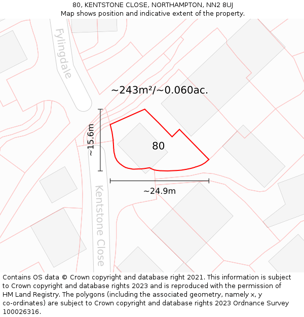 80, KENTSTONE CLOSE, NORTHAMPTON, NN2 8UJ: Plot and title map