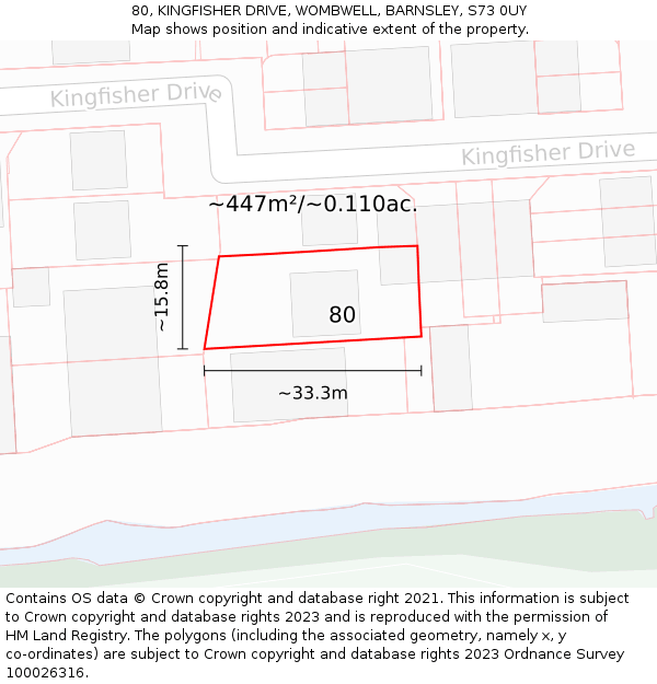 80, KINGFISHER DRIVE, WOMBWELL, BARNSLEY, S73 0UY: Plot and title map