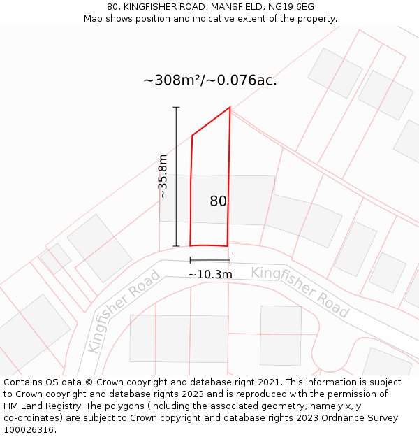 80, KINGFISHER ROAD, MANSFIELD, NG19 6EG: Plot and title map