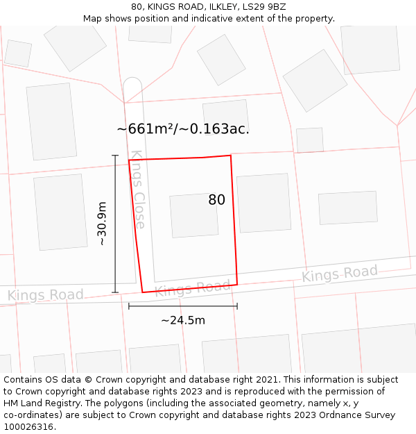80, KINGS ROAD, ILKLEY, LS29 9BZ: Plot and title map