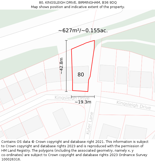 80, KINGSLEIGH DRIVE, BIRMINGHAM, B36 9DQ: Plot and title map