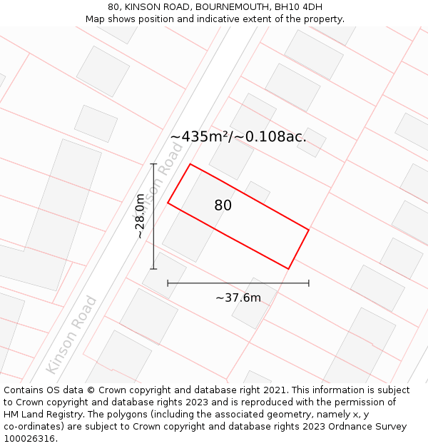 80, KINSON ROAD, BOURNEMOUTH, BH10 4DH: Plot and title map