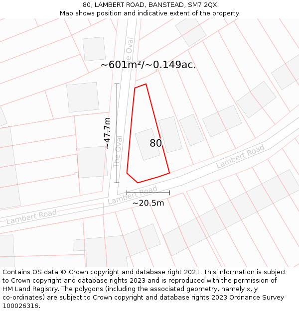80, LAMBERT ROAD, BANSTEAD, SM7 2QX: Plot and title map