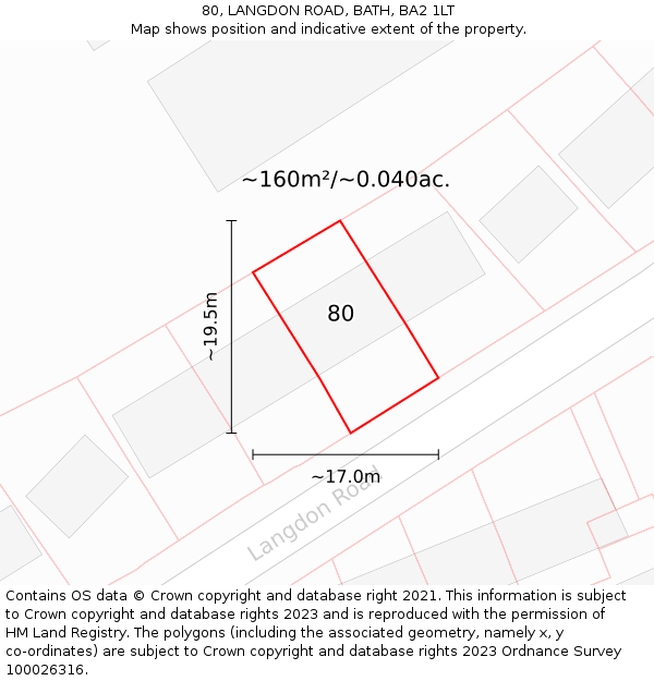 80, LANGDON ROAD, BATH, BA2 1LT: Plot and title map