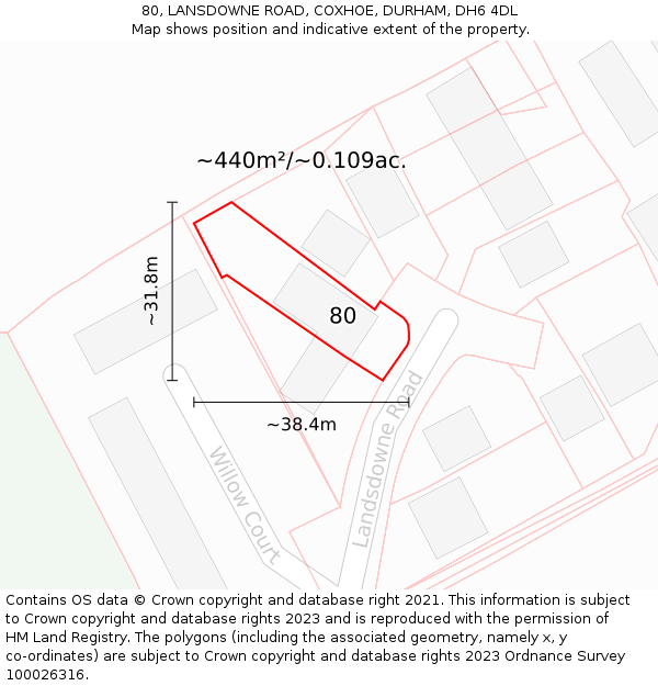 80, LANSDOWNE ROAD, COXHOE, DURHAM, DH6 4DL: Plot and title map