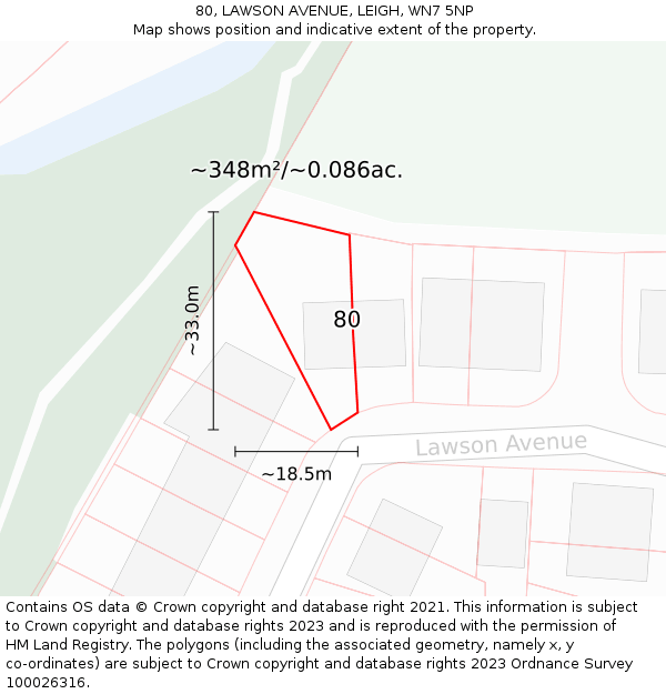 80, LAWSON AVENUE, LEIGH, WN7 5NP: Plot and title map